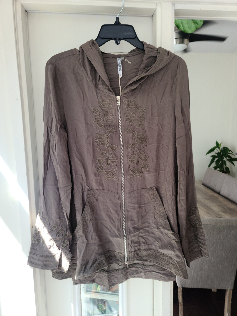 Monoreno Taupe Embroidered Hooded Utility Jacket